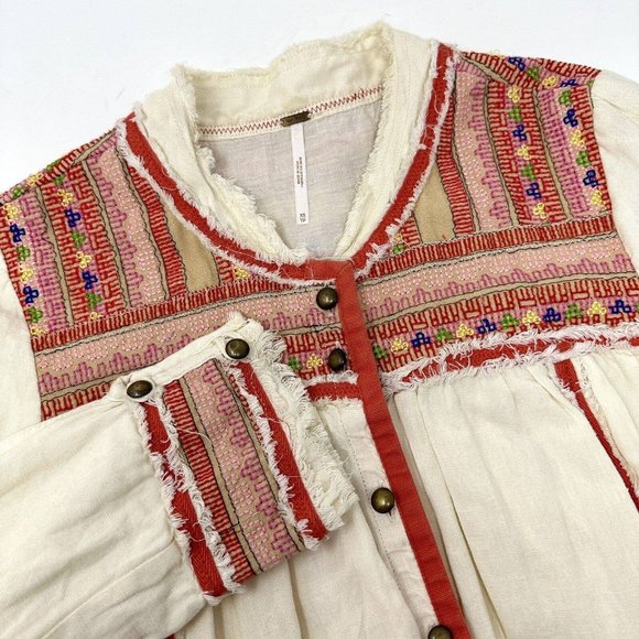 Tops - Free People Trapeze Prairie Jacket Embroidered Layered Size XS *Missing Button*